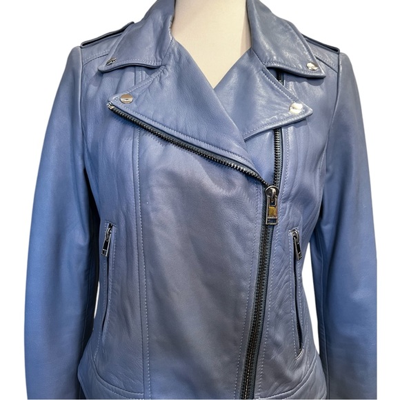 LAMARQUE Donna Blue Leather Moto Biker Jacket size Medium - Picture 2 of 11